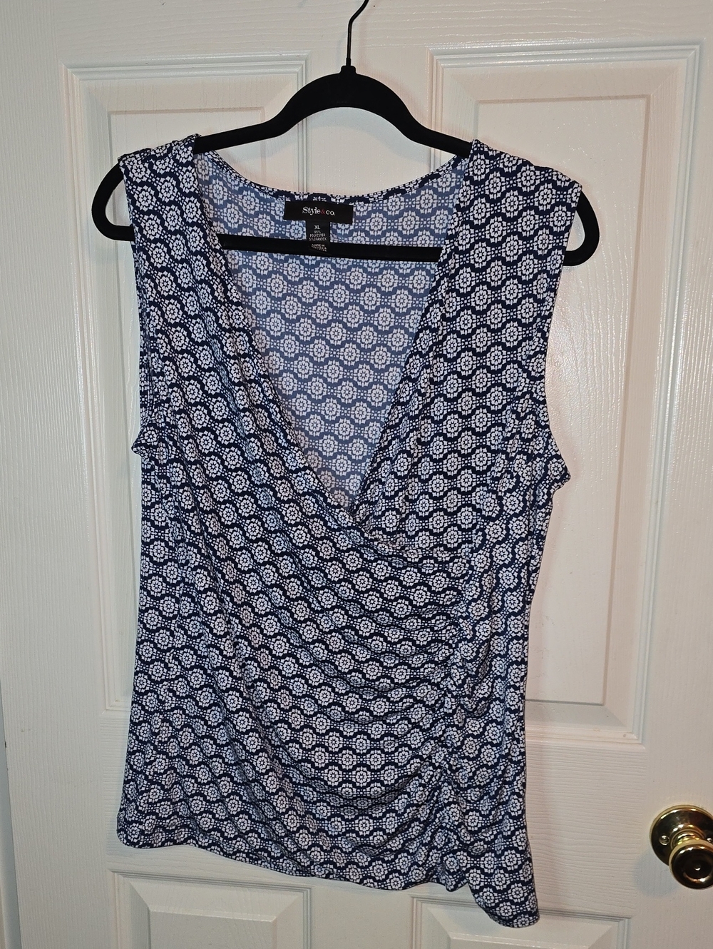 Style & Co. Navy and White Floral-Print V-Neck Wrap Camisole